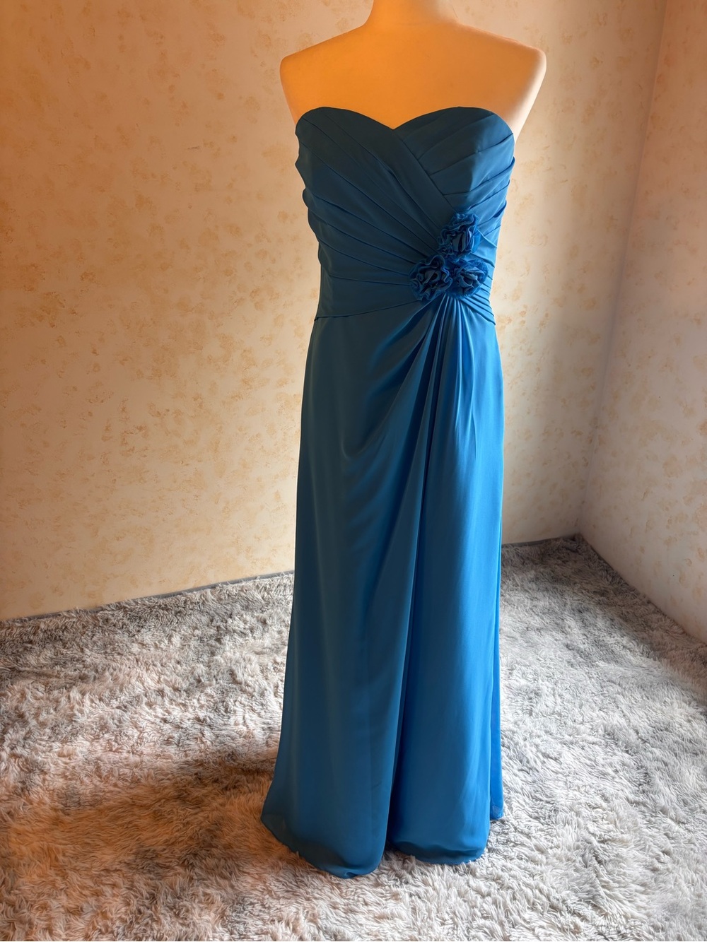 Alfred Angelo Strapless Marine Blue Sweetheart Gown with Floral Detail